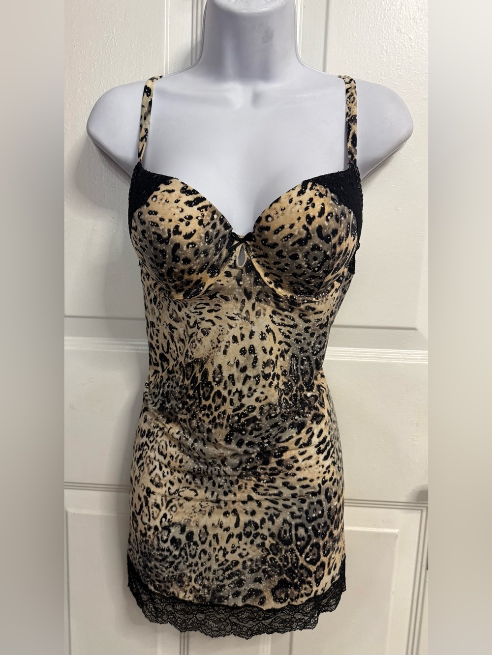 Victoria's Secret Leopard Lace-Trim Slip - Black & Beige